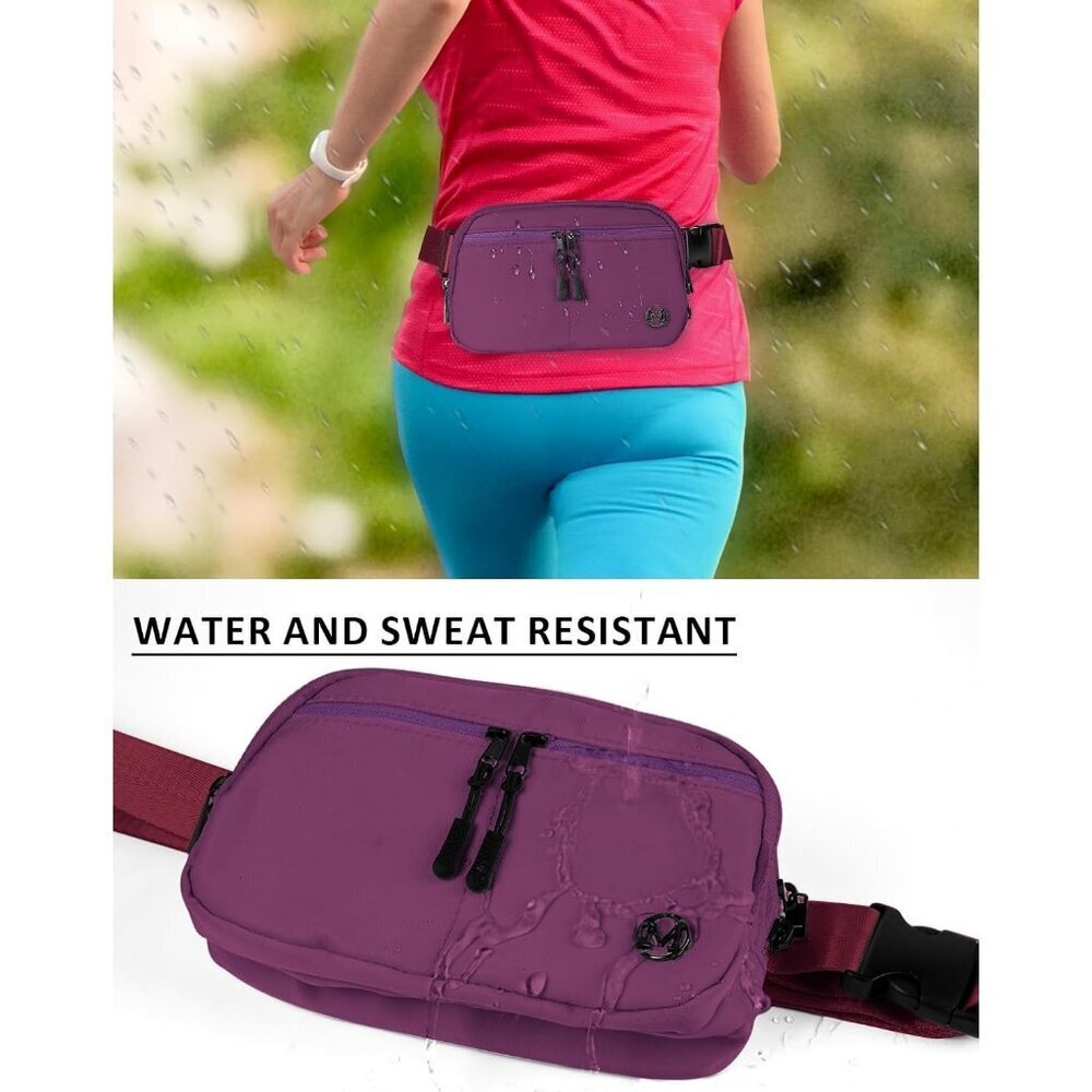 Womens Purple Fanny Pack 2L Crossbody Belt Bag Waterproof 5 Zipper Pockets - Picture 4 of 6